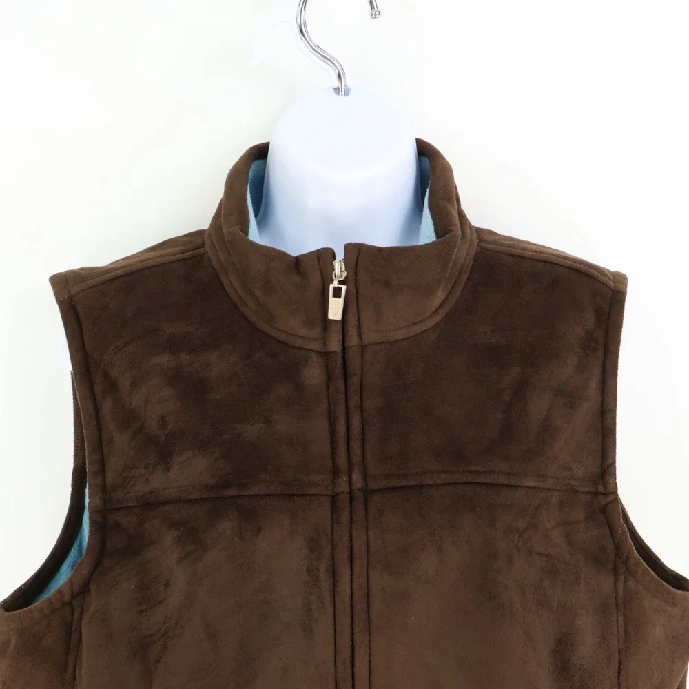 Caribbean Joe‎ Full Zip Vest Womens Size L Brown Polyester Soft Lining Mock Neck